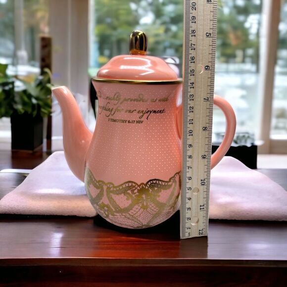 S♥️LD! Dayspring l Teapot l Peach l Gold accent l Inspiration l Bible scripture - Picture 3 of 9